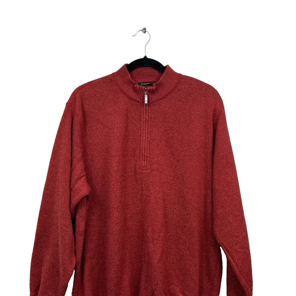 Greg Norman Mens Sweater Quarter Zip Mock Collar Pullover Burnt Red Size M*